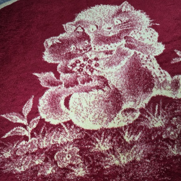 Vintage San Marcos Blanket Red Cats Reversible Mexican Cobija‎ 38x42 Inch Baby - Picture 5 of 8